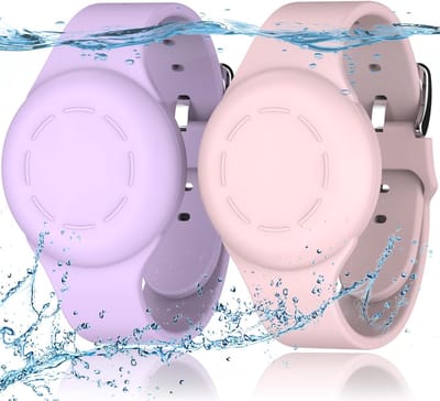 2 stuks Waterdichte for Air Tag Armbanden voor Kinderen Compatibel met Air Tag Finders met Zachte Silicone, Anti Lost GPS Item Finders Case Cover voor Kinderen, Roze/Lichtpaars