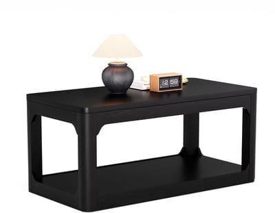 Salontafel - 100 × 50 × 44.5 cm - Lange Tafel met 2 Opbergvakken en 3 cm Dikke Tafelblad - Modern Design - Hout - Zwart