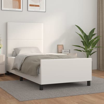 vidaXL - Bedframe - met - hoofdbord - kunstleer - wit - 90x190 - cm