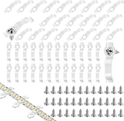 100 Sets Bevestigingsclips voor LED Strips met Schroeven, Waterdichte Beugels voor SMD 3528/3014/5050/5630 en 8mm/9mm/10mm, Ideaal voor Verlichting en Decoratie