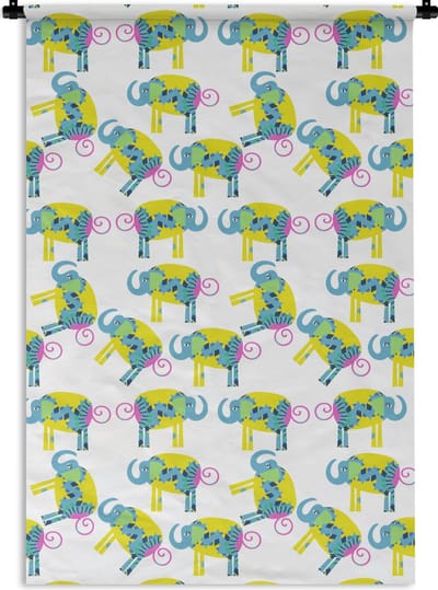 Wandkleed - Wanddoek - Olifant - Geel - Ornament - Patronen - 120x180 cm - Wandtapijt