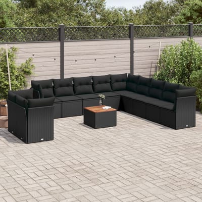 vidaXL - 12-delige - Loungeset - met - kussens - poly - rattan - zwart