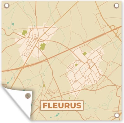 Tuin poster Fleurus - Vintage - Stadskaart - Plattegrond - Kaart - 200x200 cm - Tuindoek