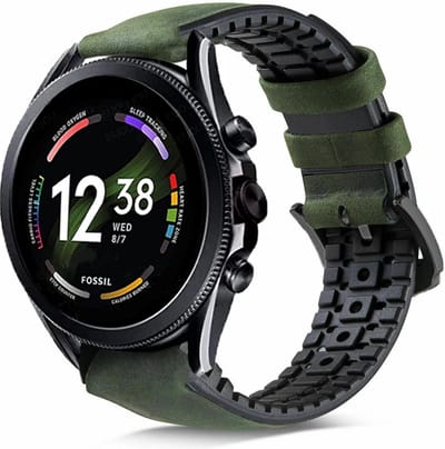 Strap-it Leren / siliconen bandje - geschikt voor Fossil Gen 6 44mm / Gen 5e 44mm / Gen 5 - groen