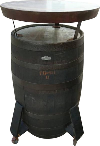 Bartafel Whisky 190l. "Whisky on wheels" / Statafel / Eikenhout / Whiskyvat / op wielen