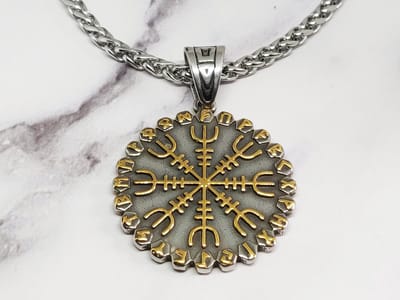 Mei's - Viking Helm of Awe - ketting heren - RVS zilver/goud - 50 cm