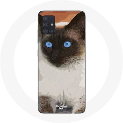 Samsung Galaxy A51 hoesje Siamese kat zwart-wit blauwe ogen