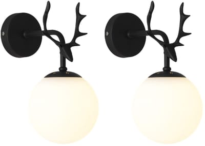 2 Stuks Wandlamp Moderne Glazen E27 Wandlampen Creatieve Eland voor Woonkamer Slaapkamer Kinderkamer Zwart