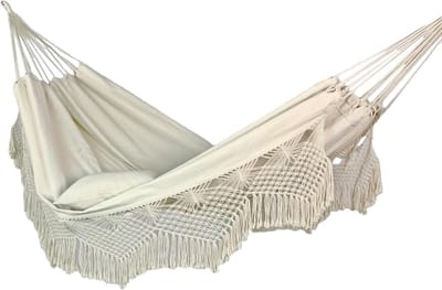 Kampeerhangmat - Draagbare hangmat - Ontspannen in de natuur - Versterkt katoenen canvas - 200x150cm - Beige