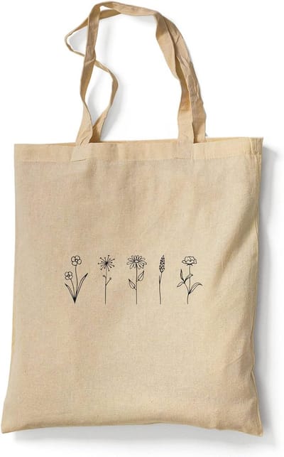Jute tas vintage 100% katoen, bloemenprints, herbruikbare draagtassen 10 liter, beige natuur, 38 x 42 cm