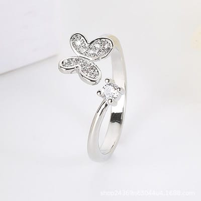 Vlinderring, modieuze Koreaanse creatieve ring, verstelbare maat, trendy design met zirkonium, open damesring gray