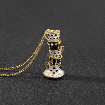 Mode Emaille Theekopje Ketting Dames Creatieve Theepot Hangers Theekopje Hanger Trui Ketting Sieraden Kleding Accessoires brown