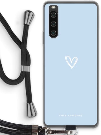 Case Company® - Hoesje met koord geschikt voor Sony Xperia 10 IV hoesje met Koord - Klein Hart Blauw - Telefoonhoesje met Zwart Koord - Bescherming aan alle Kanten en Over de Schermrand