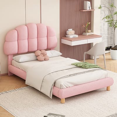 KOMHTOM kinderbed Hutbed 90x200 cm tienerbed gestoffeerd rond fleece roze