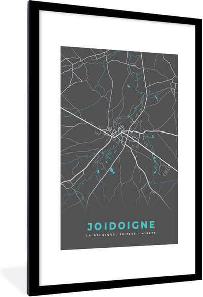 Fotolijst incl. Poster - Stadskaart – Grijs - Kaart – Joidoigne – België – Plattegrond - 80x120 cm - Posterlijst