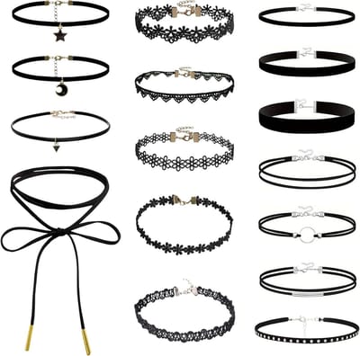 Verstelbare Zwarte Velvet Choker Kettingen voor Dames - 15 Stuks, Perfect voor Gothic Stijl, Cosplay en Feestjes