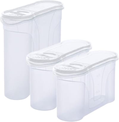 Novaliv schenkbekers, set van 3, bewaarbekers voor strooien, 2,4l + 1,3l + 1,3l containers met deksel voor ontbijtgranen, meel, suiker, keukenorganizer, voedseldoos, maaltijdvoorbereidingsdozen, bewaarbekers voor de keuken