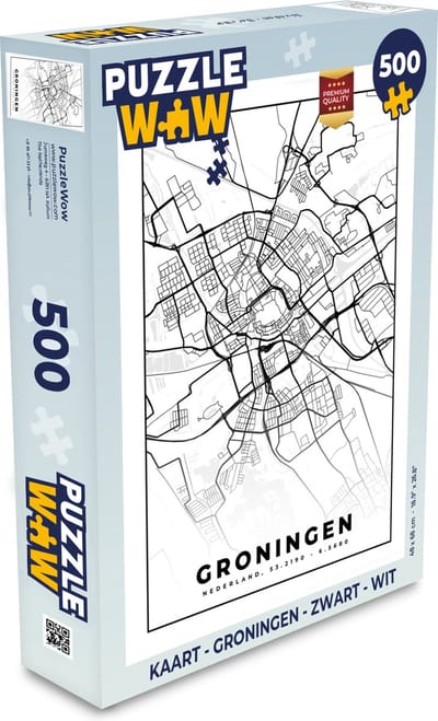 Puzzel Kaart - Groningen - Zwart - Wit - Legpuzzel - Puzzel 500 stukjes