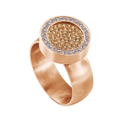 Quiges RVS Schroefsysteem Ring met Zirkonia Rosékleurig Mat 16mm met Verwisselbare Zirkonia Goudkleurig 12mm Mini Munt