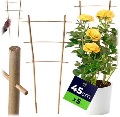 KADAX Bamboeladder, set van 5, steunladder voor bloemen, tuinplantensteun van bamboehout, bloemenrooster, klimhulp, rasterspalier V-vorm, klimhulp (H: 44,5 cm, dubbel)