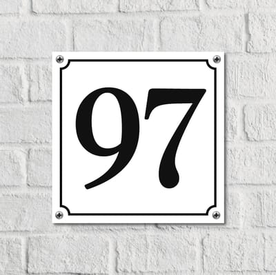 Huisnummerbord Wit Dibond Deluxe - Nummer 97 - incl. bevestiging | - naambord - nummerbord - voordeur