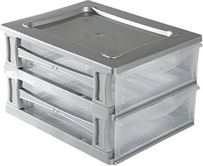 Hega Hogar Ladeblokje/bureau organizer 2x lade - grijs/transparant - L26 x B35 x H20 cm - kunststof