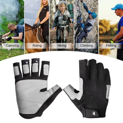 Gants d'escalade Gants de sport Demi-doigts Gants d'escalade Pour Extérieur Alpinisme Randonnée Pêche L noir