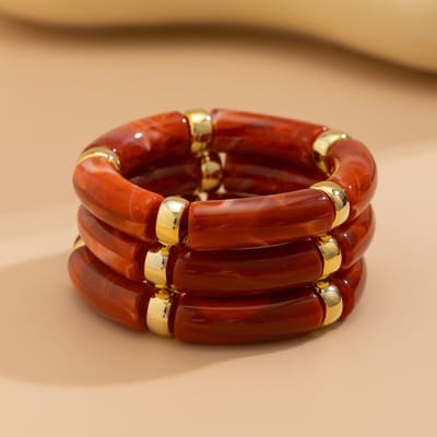 3 Stuks Bohemia Draad Bamboe Acryl Dames Handarmbanden Hars Stapelbare Dunne Buis Kralen Elastische Armband Sieraden Cadeaus brown