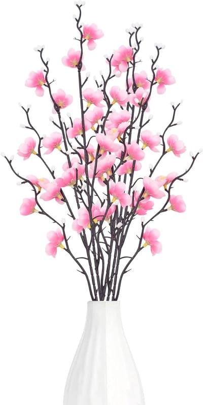 6 Stuks Kunstmatige Roze Prunusbloemen, Neppan Silk Bloemenboeketten voor Thuis, Kantoor en Bruiloft Decoratie, 55 cm Lange Plastic Bloemen voor Vazen en DIY Projecten
