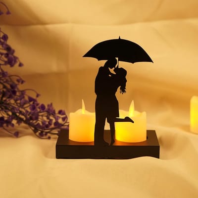 Set Kandelaars - Liefdes Beeldjes - Romantische Sfeer - Met Figuren - Tot 14.7cm - Zwart