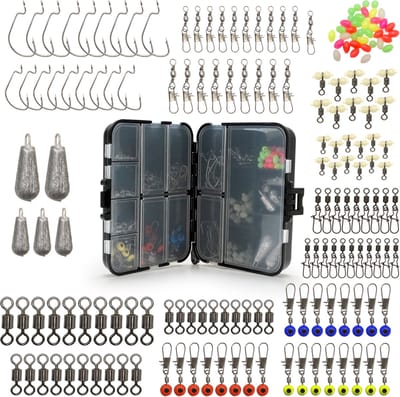Fish-Xpro Hook&Swivel set - 177-Delig -Vishaakjes - Wartels -Visloodjes - incl. Tacklebox