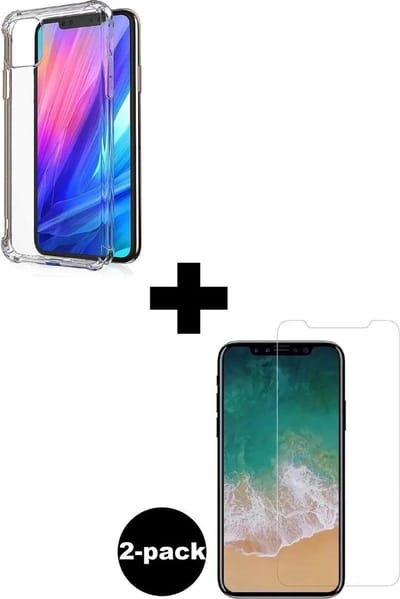 Hoesje - Met Screenprotector - 2 Stuks - Geschikt voor Apple iPhone 11 Pro - Sterk & Shockproof - Siliconen Case - Back Cover - Telefoon Hoes - Shock Proof - Telefoonhoesjes - Transparant
