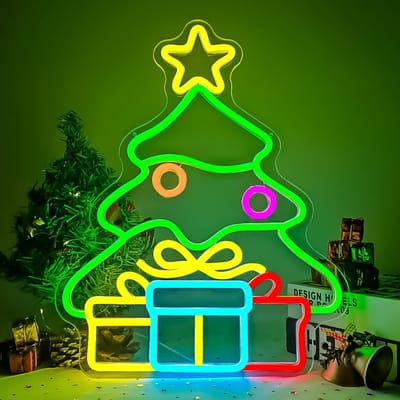 Daity Kerstboom neonbord - geschenkdoos Kerst neonbord - neonbord - kerstversiering dimbaar LED neonbord - geschikt voor wanddecoratie - feest - kindercadeau - winterhuis
