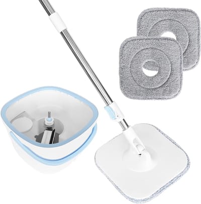 2-in-1 Microvezel Mop met Centrifuge Emmer, 130 cm, Voor Vloer en Raam, Efficiënt Vuil Scheiden en Schoonmaken met 2 Pads