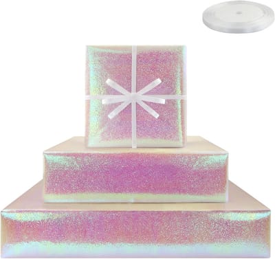 Cadeaupapier met iriserend effect, 4 vellen metallic holografisch inpakpapier voor verjaardagen, babyborrels en bruiloften, inclusief lint voor een sprankelende uitstraling