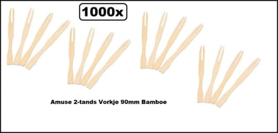 1000x Amuse 2-tands Cocktail/Tapas Vorkjes 90mm bamboe - Amuse tapas snacks punt zak kerst restaurant diner festival feest party