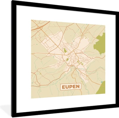 Fotolijst incl. Poster - Stadskaart - Plattegrond - Vintage - Eupen - Kaart - België - 40x40 cm - Posterlijst