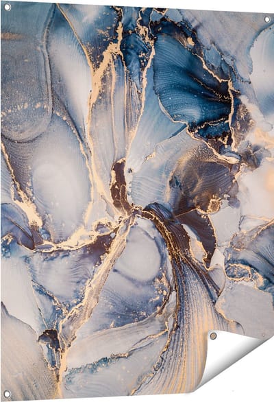 Gards Tuinposter Abstracte Luxe Kunst - Zwart met Goud - 80x100 cm - Tuindoek - Tuindecoratie - Wanddecoratie buiten - Tuinschilderij