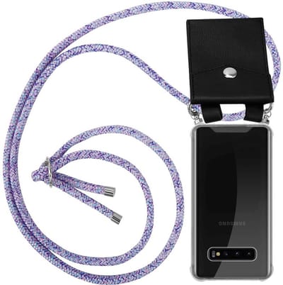 Cadorabo Hoesje geschikt voor Samsung Galaxy S10 4G in EENHOORN - Silicone Mobiele telefoon ketting beschermhoes met zilveren ringen, koordriem en afneembaar etui