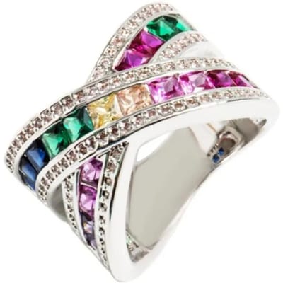 Nouvelle Mode Anneau Coloré en Zircone Cubique Pour Femmes Élégant Alliance de Mariage Bijoux Anneau Géométrique en Cristal Croisé Cadeaux 10 white