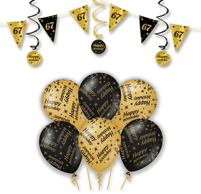 LUQ – Statement Set 67 Jaar – Zwart-Goud – Verjaardag Party Feestpakket Decoraties – Luxe Ballonnen-Slingers-Vlaggenlijn