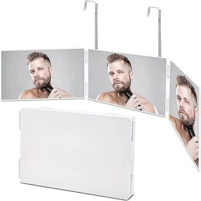 360° Zichthoek Zelfhaarknipspiegel - Drievoudig Opvouwbare Spiegel met Verlichting - Drie Verlichtingsmodi - Ideaal voor Zelf-Make-up Aanbrengen - Wit