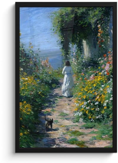Poster in lijst - Fotolijst 40x60 cm - Posters - Kat - Vrouw - Bloemen - Huis - Posterlijst zwart - Decoratie - Wanddecoratie woonkamer - Muurdecoratie slaapkamer