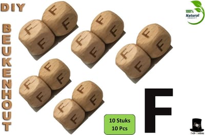 Bob Online ™ - Setje van 10 Stuks - ‘F’ Vierkant Beukenhout Kralen 12mm met ca. 3.5mm Gaatje – Houten Letter Kubus Kralen – DIY Houten Alfabet Kralen Laser Gegraveerd – 12mm Beech Wood ‘F’ Lazer Engraved Letter Beads – Doe-het-zelf Alfabet Kralen