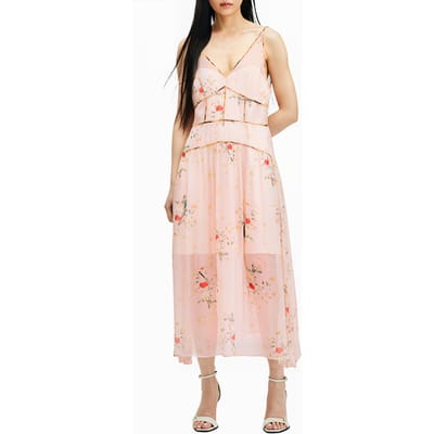 AllSaints Saffron Kora Dress Dusky Pink Maat: 10 | Midi Jurken Outlet | Dames | Roze