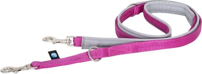 Annyx 2 voudig verstelbare hondenlijn hondenriem middel-BOLT-grijs-rose 175cm voor kleine honden-korte wandellijn