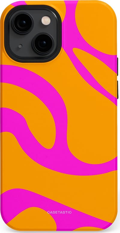 Casetastic Hoesje Geschikt voor Apple iPhone 13 Mini Magsafe - Stijlvolle Beschermende Duo-layer Case - Zonnige Zebra Roze-Oranje