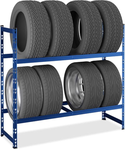 bandenrek - voor 8 banden - 100 x 110 x 35 cm - tot 300 kg - staal - blauw