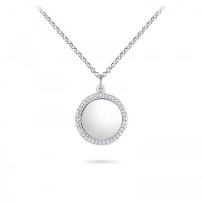 Gisser Jewels - Hanger incl. Collier - Rond Graveerbaar gezet met Zirkonia Stenen - 12mmØ - Lengte 42+5cm - Gerhodineerd Zilver 925 - N1099-42+5