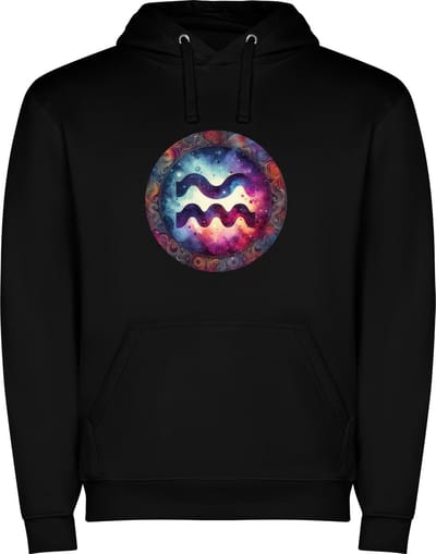 Zwarte unisex hoodie met “ Kleurrijke Sterrenbeeld Waterman – Astrologie – Horoscoop – Zodiac Signs “ Print Full Color Color merk Roly maat S